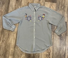 VTG Disney Mickey Mouse Minnie Mouse Dalmatians Plaid Button Up Shirt W Sz 15 L