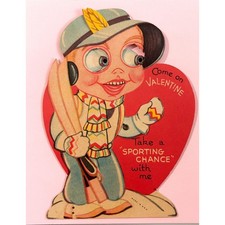 Vintage Mechanical Valentine Card – Art Deco Sports Theme, 1940s