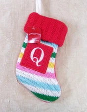 Initial "Q" Rainbow Knit Mini 8" Christmas Holiday Stocking Wondershop Brand New