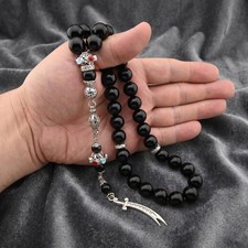 Huge Natural Onyx gemstone 33 beads Tasbih, Islamic Prayer Beads Misbaha 123027