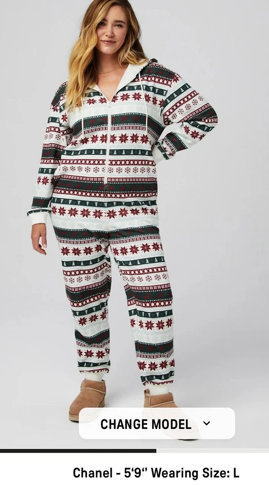 Fabletics цельный Рождественская пижама размер M с капюшоном фланель праздничные фотографии - Изображение 3 из 4