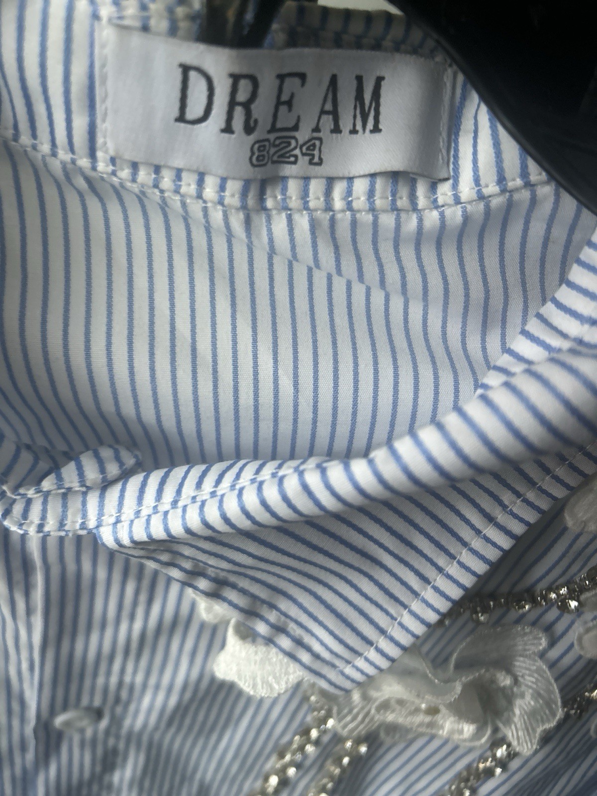 Dream 829 Striped Patchwork Button-Up Blouse Lape… - image 5