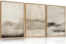 HPINUB Large Abstract Framed Canvas Wall Art Set,Minimalist Beige Gray Pastel...
