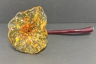 Blenko Glass Flower - Citrine with Ruby Stem