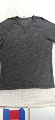 American Eagle Outfitters Maglia Cialda Termica Uomo Tg XL Nero Girocollo - Foto 8 di 17
