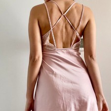 Oysho | Pink Strappy Satin Lace Backless Babydoll Slip Sleep Dress | Size S