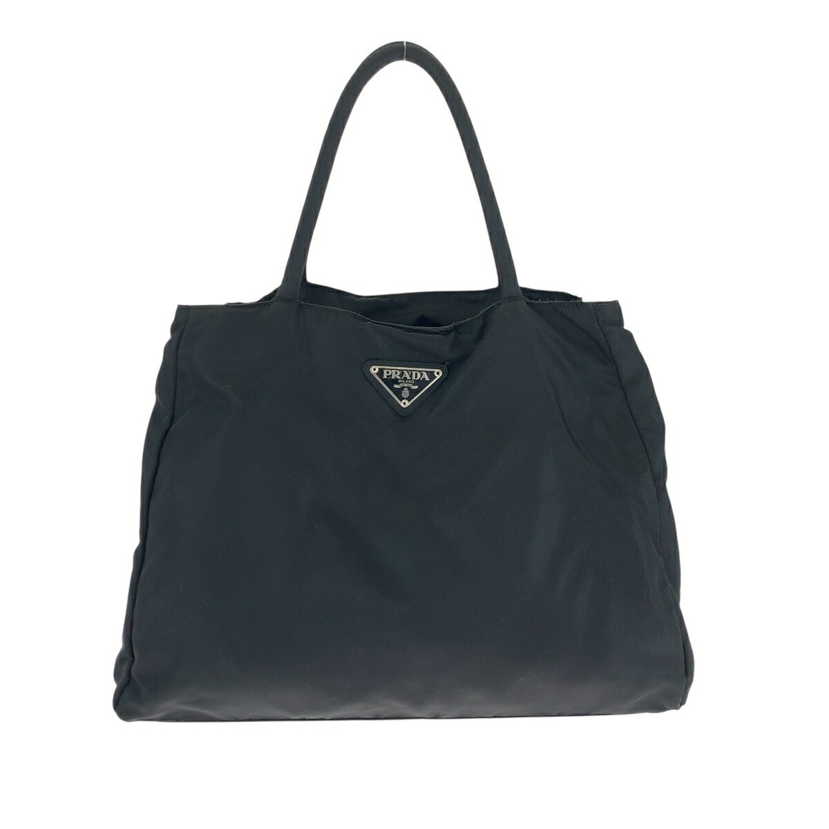 RARE PRADA Black Silver Nylon Tote with Triangle Logo Plate