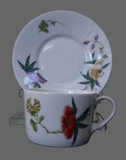 Ceralene A. Raynaud Dioraflor Limoges France Porcelain Flat Tea Cup & Saucer Set