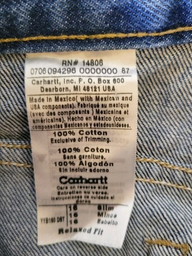 Carhartt Boys Size 16 Slim Relaxed Fit Medium Wash Denim Jeans - Picture 6 of 6