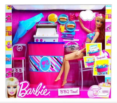 Barbie BBQ Time Doll Playset Grill Food Accessories Outdoor Mattel