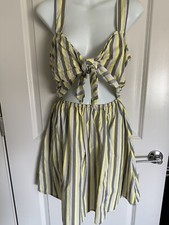 Asos NWT Yellow and Gray Woman’s Cut Out Striped Dress-4