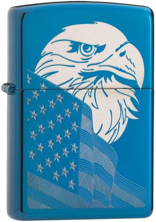 Zippo High Polish Blue Eagle and Flag 29882 | eBay