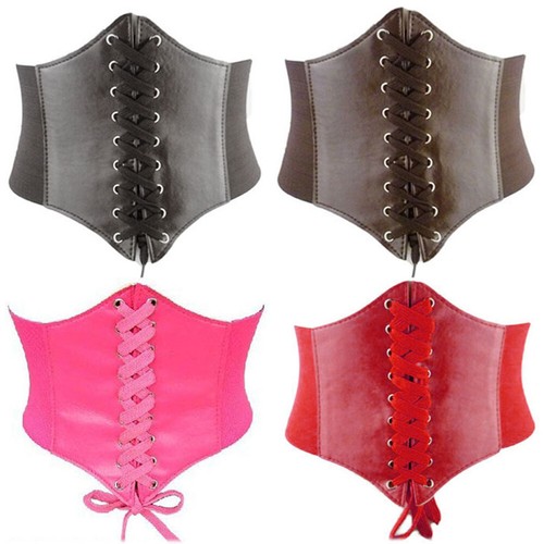 Women Super Wide Belt Tassels Elastic Stretchy Corset Waistband Faux Leather  - Photo 1/8