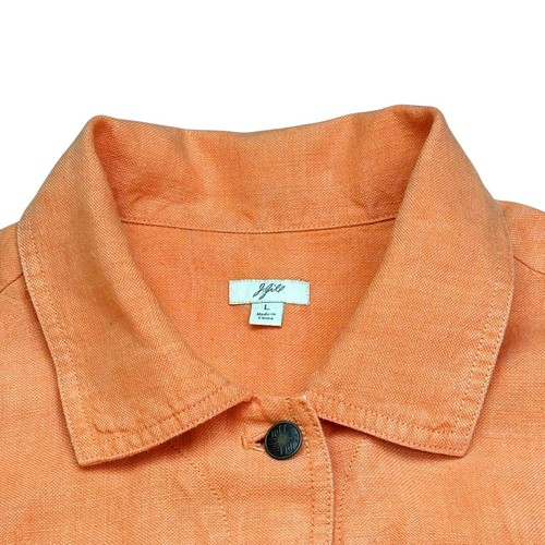 J Jill Peach Linen Trucker Inspired Button Up Jacket Womens Size Large - Picture 3 of 7