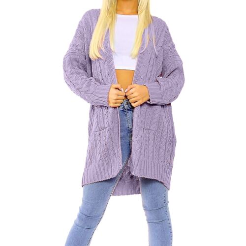 Damen Langarm Grobstrick Cape Cardigan Zopfmuster offene Fronttasche Pullover - Bild 21 von 44