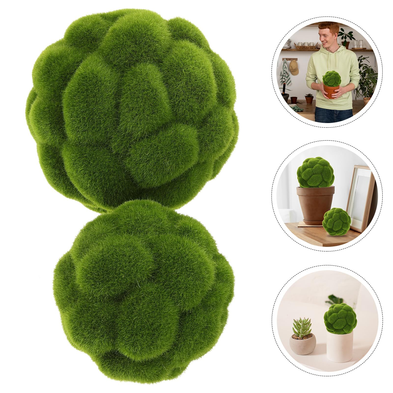 Artificial Balls 2pcs Faux Green Moss Globes 10cm+12cm Plant Topiary Ornament