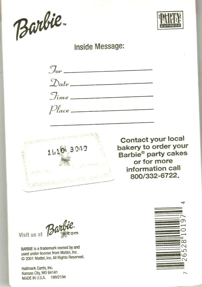 New & Sealed - Barbie Mattel Pink Dress Party Invitations By Hallmark - Set of 8 - Image 2 of 2