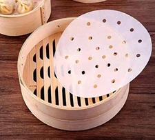100 Pcs 10 Inch Bamboo Steamer Liner Round Air Fryer Parchment Paper with Holes