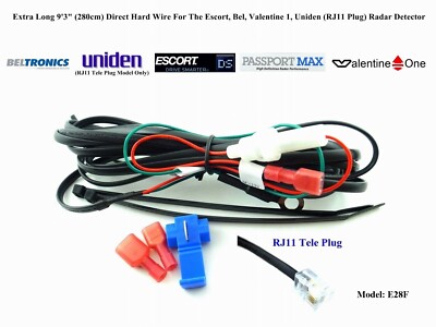 Extra Long 9'3'' / 280cm Direct Hard Wire For Uniden Valentine 1 Radar Detector