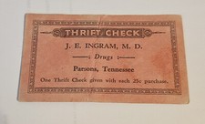 1932 J. E. Ingram, MD Drugs Parsons TN Thrift Check #174 25 cents spent=1 check