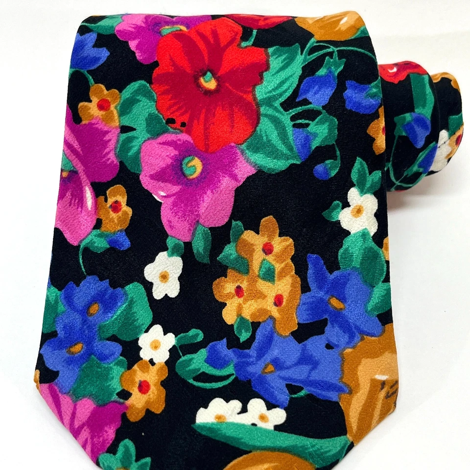 Corbata de cuello vintage para hombre Nino Cerruti - 100 % seda hecha en EE. UU. colorida floral Foto 2 de 4