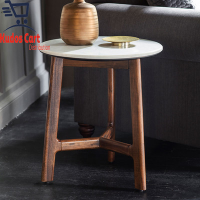 Weiße Marmorplatte Beistelltisch/Beistelltisch Holzgestell rund Bett/ Wohnzimmermöbel 
