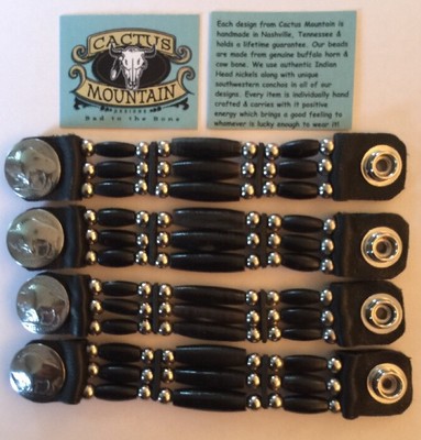 4 Authentic Buffalo Horn Beaded Vest Extenders w/ Authentic Buffalo Nickel Snap!