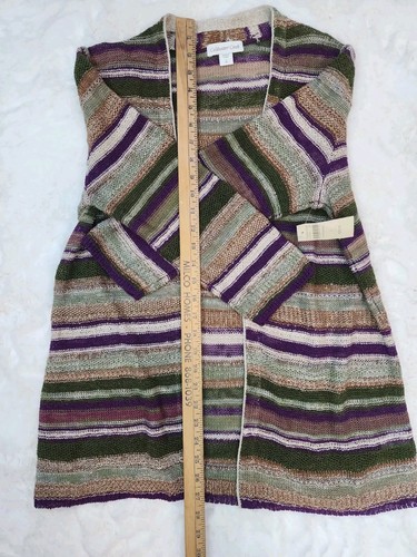 New Coldwater Creek Cardigan 14 Large Linen Blend Knit Stripes Metallic Stitch - Picture 7 of 9
