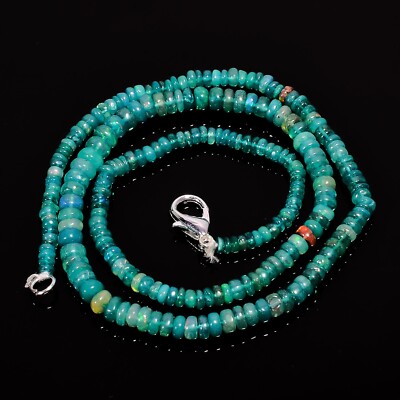 39.6 Ct. Fire Green Ethiopian Opal Rondelle Smooth Beads Necklace 16.5'' A-3005