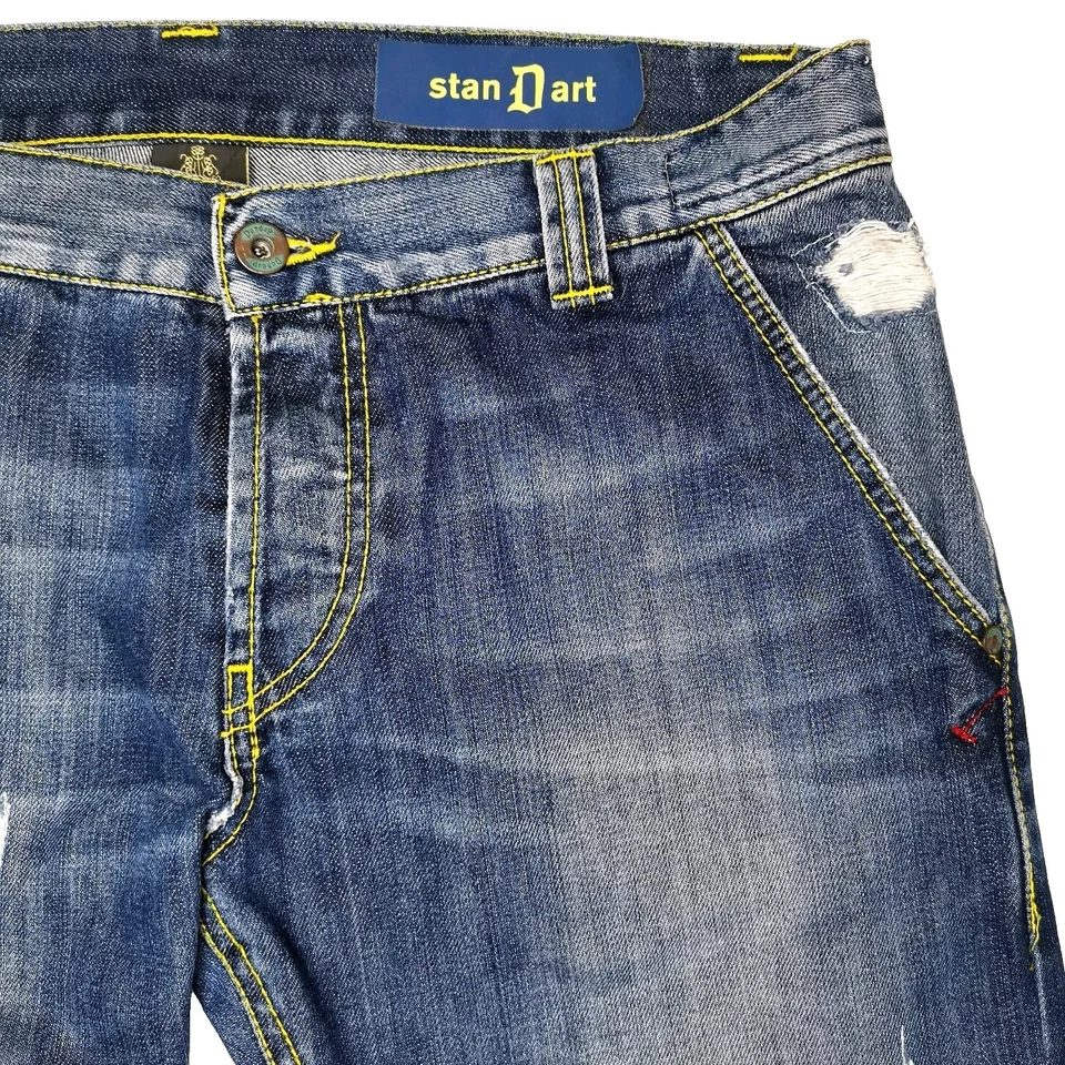 Dondup Stan Dart Distressed Low Rise Button Fly Slim Fit Blue Jeans Size 33W 34L - image 3 of 4