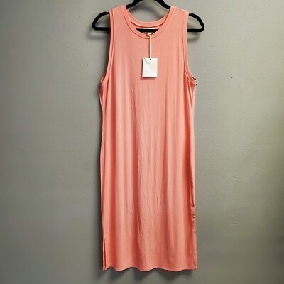 Thread Supply Maxi T Shirt Dress Women Size L Coral Peach Stretch Slit Comfort