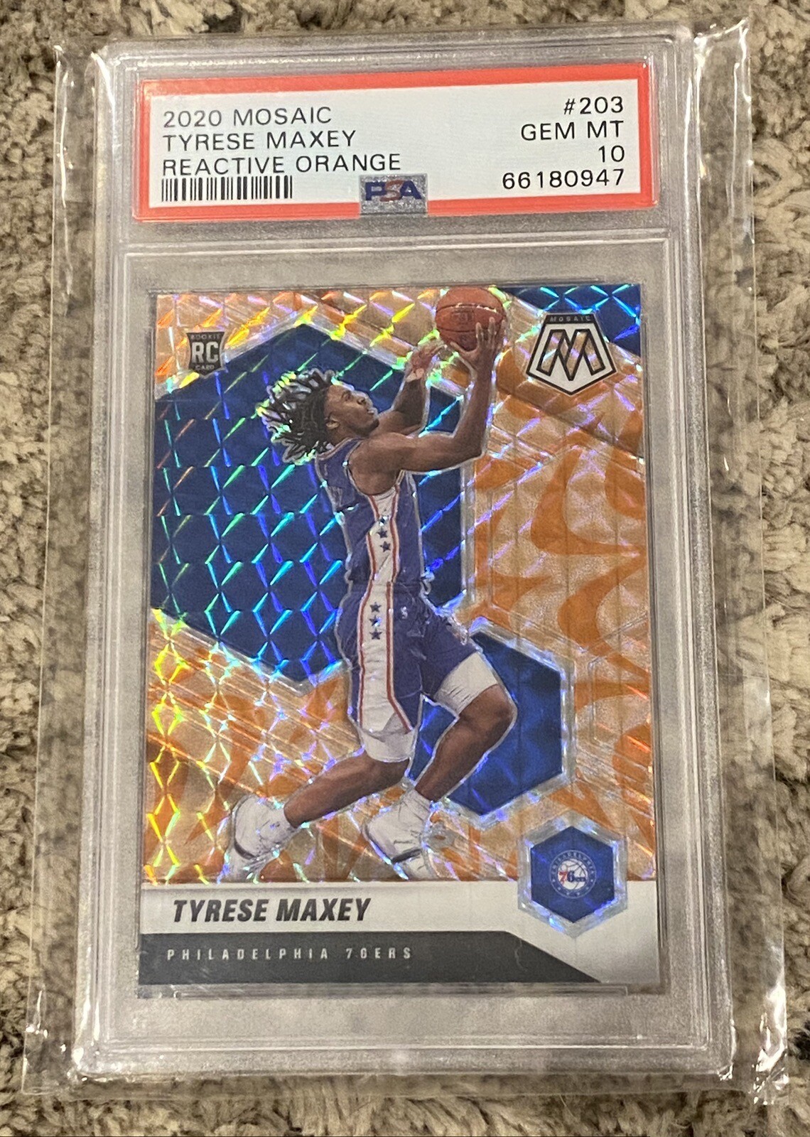 Tyrese Maxey 2020 Panini Mosaic Reactive Orange RC PSA 10 76ers #203