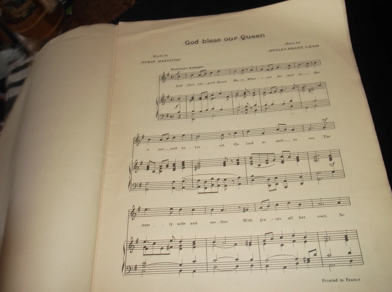 RARE ANTIQUE SHEET MUSIC GOD BLESS OUR QUEEN (MARY) SONG MAPSTONE PRATT