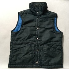 Vintage 70s Down Quilted Vest blue snap buttons slant pockets medium