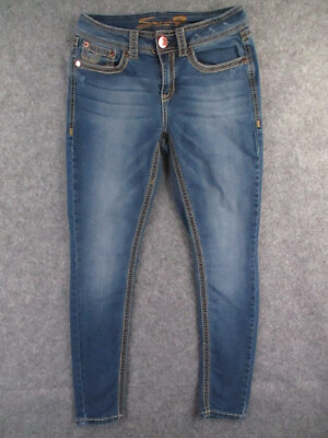 Seven 7 Jeans Womens 28x28 Blue Denim Skinny Low Rise Embroidered
