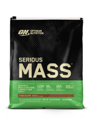 OPTIMUM NUTRITION SERIOUS MASS! Chocolate 12 lbs Protein Powder Gain 10/2027XP