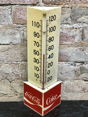 Vintage 1970's Coca Cola Plastic Corner Thermometer 15'' Coke Sign Working Great