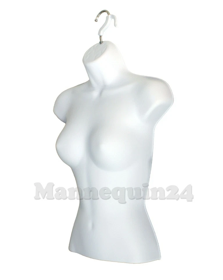 WHITE MANNEQUIN MALE & FEMALE DRESS FORMS with 2 METAL STANDS + 2 HANGERS - Image 3 of 4