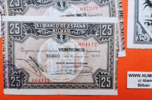 @1 Billete PRECIOSO@ BILBAO 25 PESETAS 1937 CAJA DE AHORROS VIZCAINA Euskadi - Picture 2 of 3