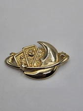 Vintage Gold Tone Cresent Moon Tarot Card Brooch Pin