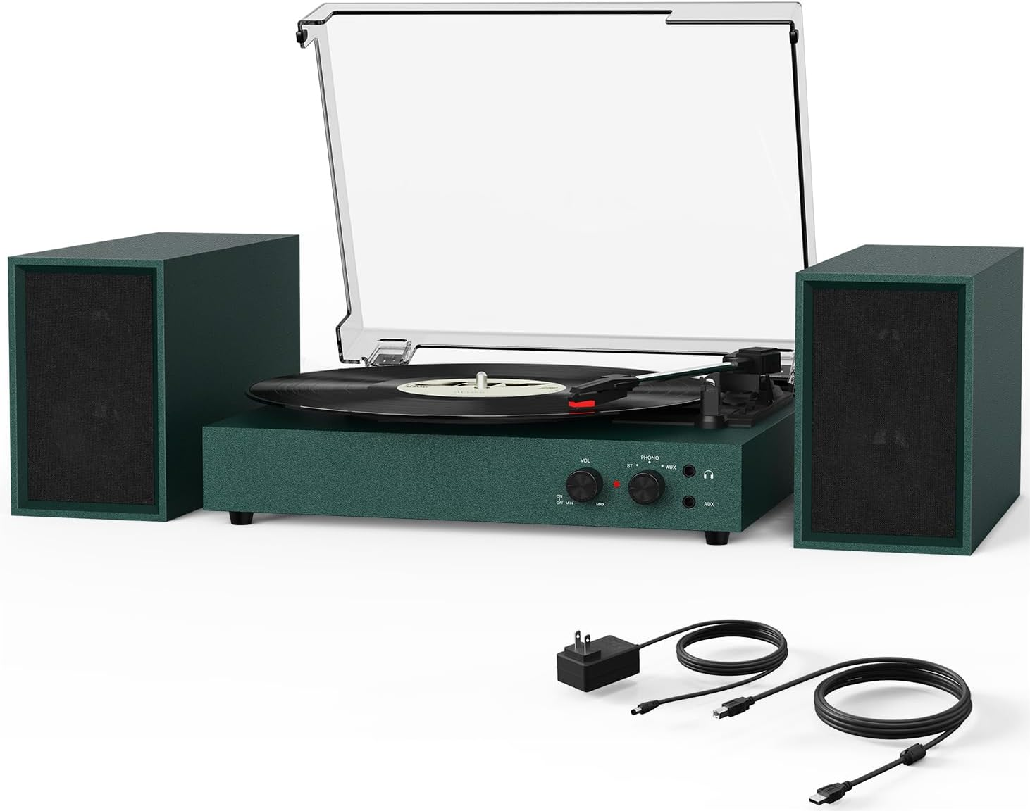 Vintage 3-Speed Record Player with External Speakers and USB Recording to PC  -image