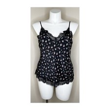 VICTORIA S SECRET Black Floral Print Lace Trim Cami Size XL