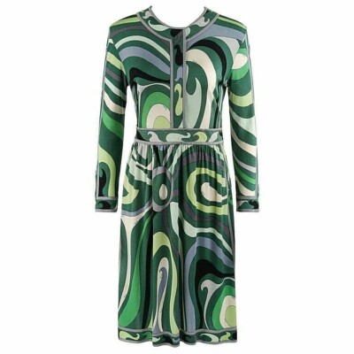 EMILIO PUCCI c.1960s Green Signature Op Art Long Sleeve Silk Jersey Shift  Dress | eBay