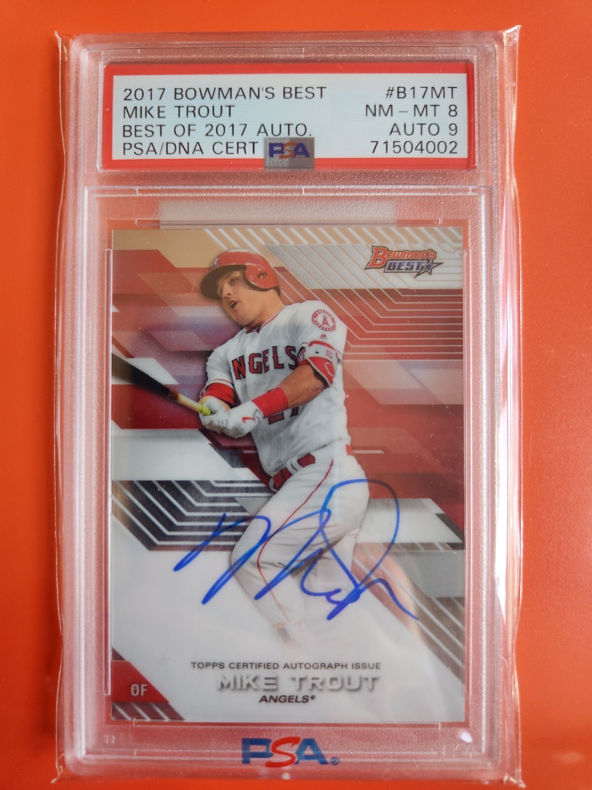 2017 BOWMANS BEST MIKE TROUT BEST OF AUTOGRAPH #B17-MT PSA 8 / 9 AUTO NM-MT view 3