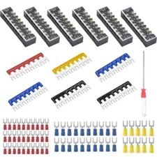 73Pcs(6Sets) Terminal Block Set, 6Pcs 8 Positions 600V 15A Dual Row Screw Ter...