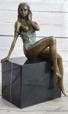 Handmade SIGNED BRONZE SCULPTURE CUBISM NUDE ABSTRACT MODERN STATUE FIGURE DECOR