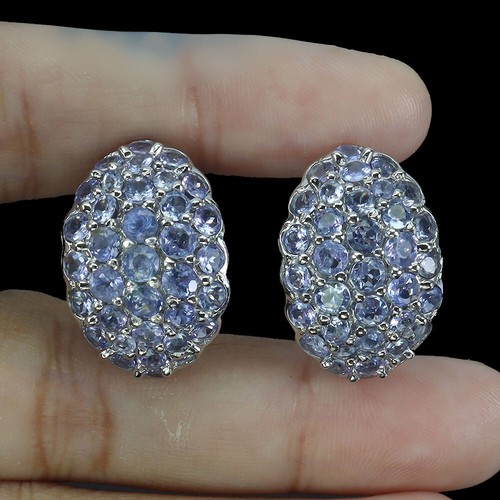Sommer 925 Silber Ohrringe Rund Tansanit 3.5mm Natürlicher Edelstein Schmuck - Bild 2 von 14