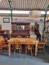 Vintage Farmhouse Scrub Top Pine Dining Table With A Drawer At Each End