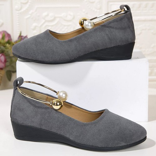 2025 WOMENS SUEDE SIZE WEDDING SHOES BRIDESMAID PARTY WEDGE LOW HEEL SANDALS - Picture 16 of 33
