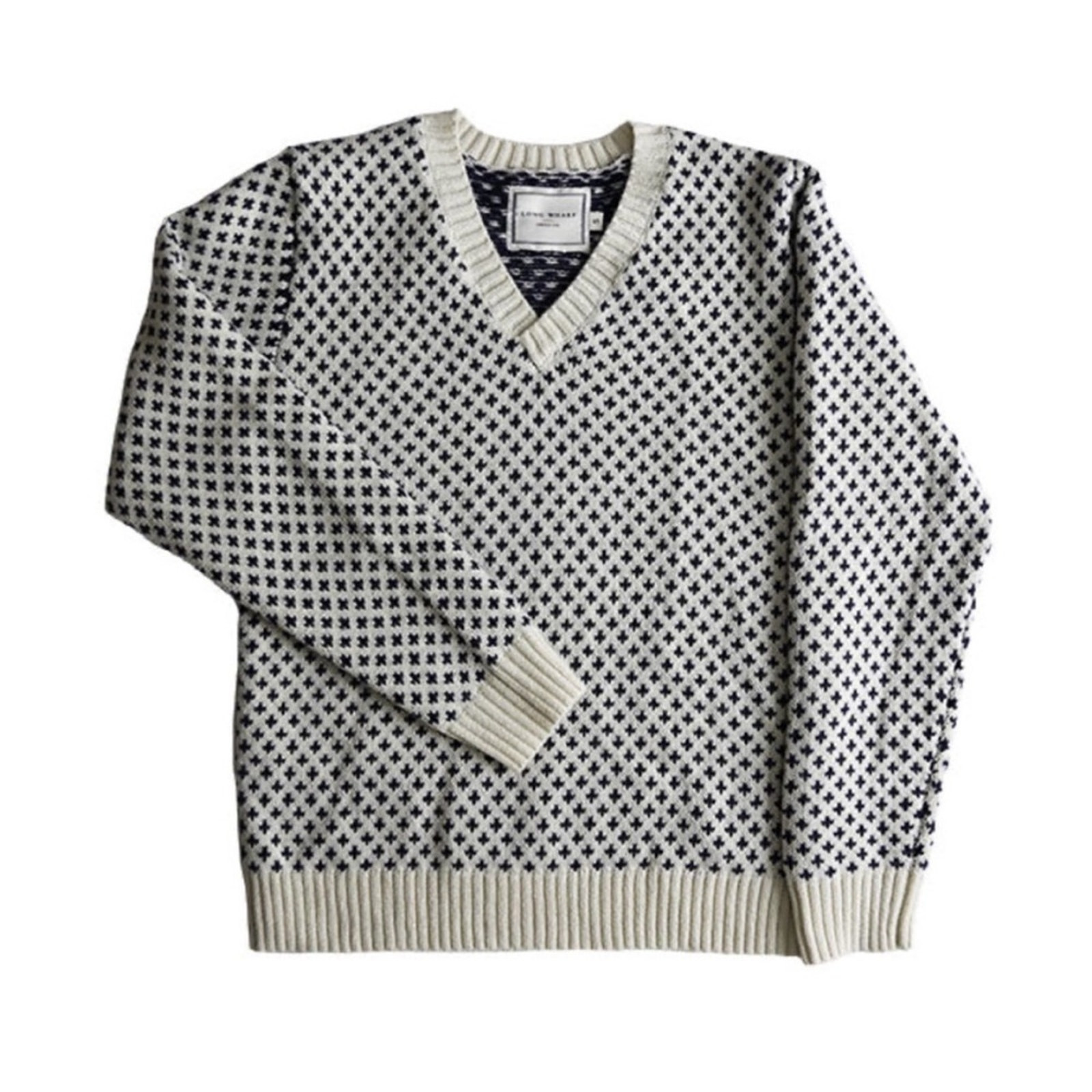 LONG WHARF Womens Osterville SeaWell Sweater Cream Fisherman Recycled Vneck XS